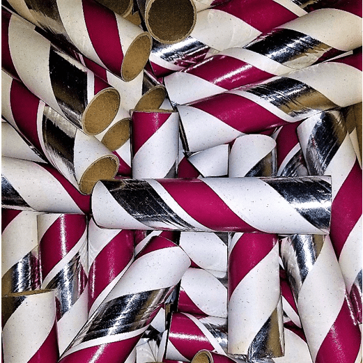 10pc 1.25" ID x 6" White, Red and Silver Kraft Tube