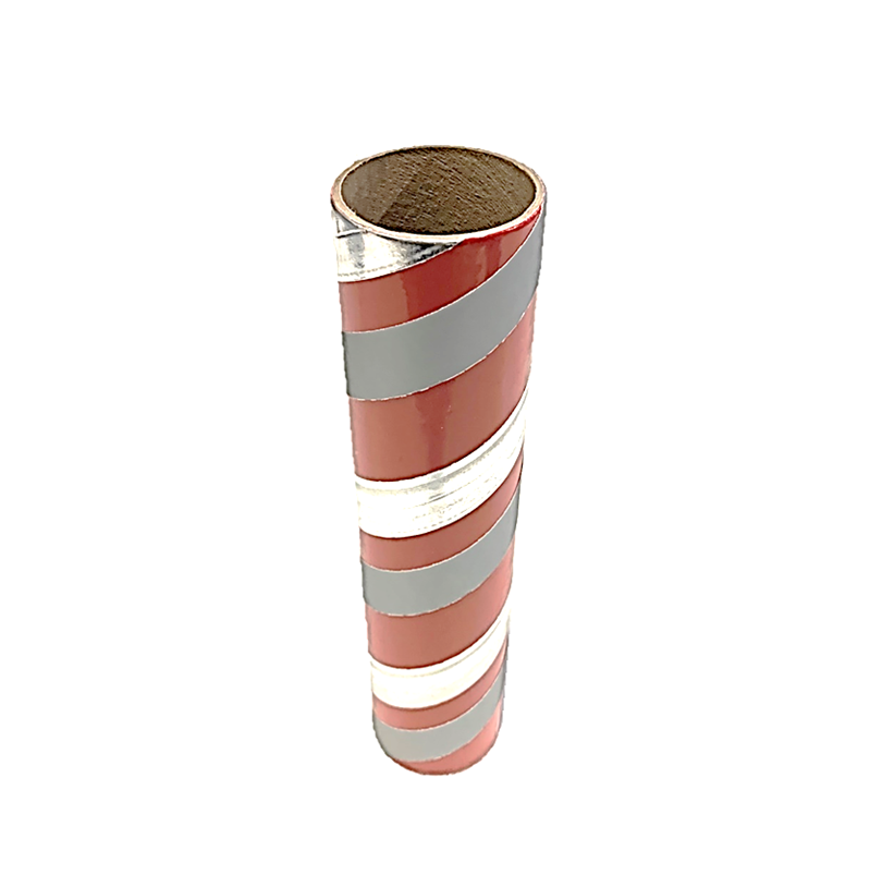 2.5" id - 12" long - .115" wall Kraft Tube Red, Gray and Silver Foil