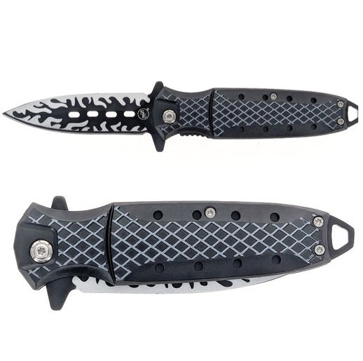 Manual-Opening Pocket Knife with Black Flames