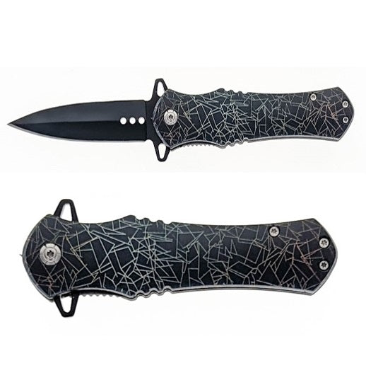 Spring Assisted Abstract Geometric Design Drop Point Pocket Knife