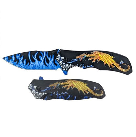 Spring Assisted Drop Point Yellow Dragon Knife