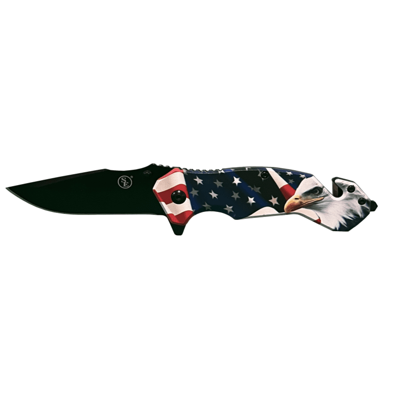 Spring Assisted Drop Point USA Flag With Eagle Knife