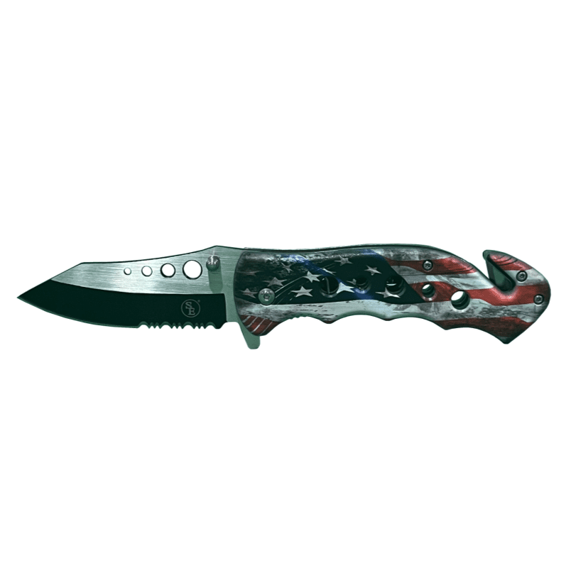 Spring Assisted Clip Point USA Flag Knife